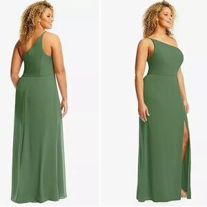 NWT After Six Dessy Group One Shoulder Trumpet Gown Dress Sheer Crepe 24W 1544